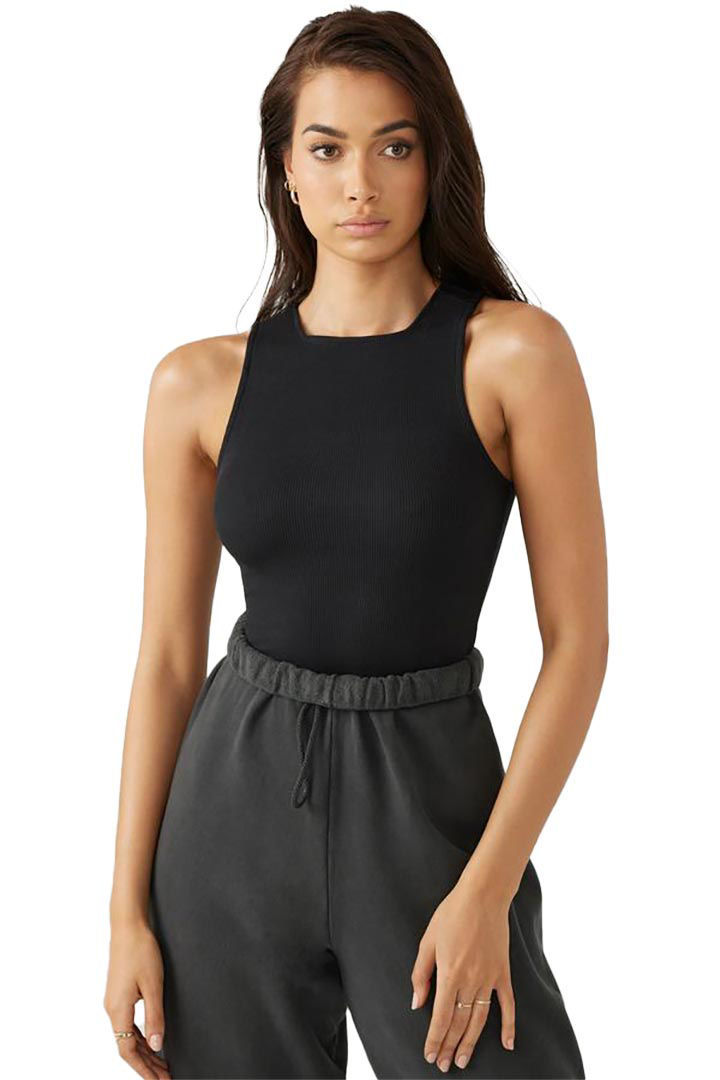 Picture of High Square Neck Tank-Black Rib