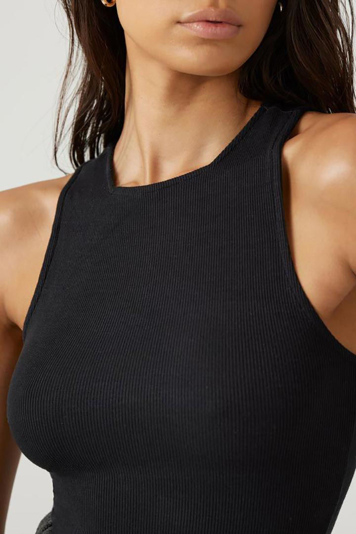 Picture of High Square Neck Tank-Black Rib