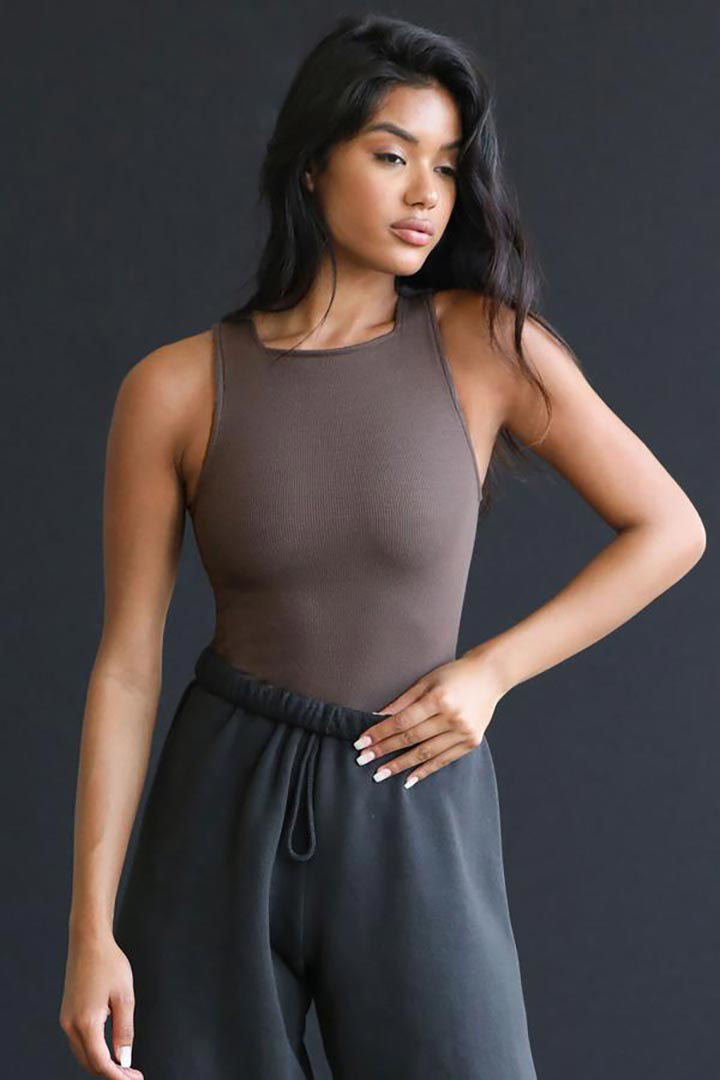 Picture of High Square Neck Tank-Mauve Rib