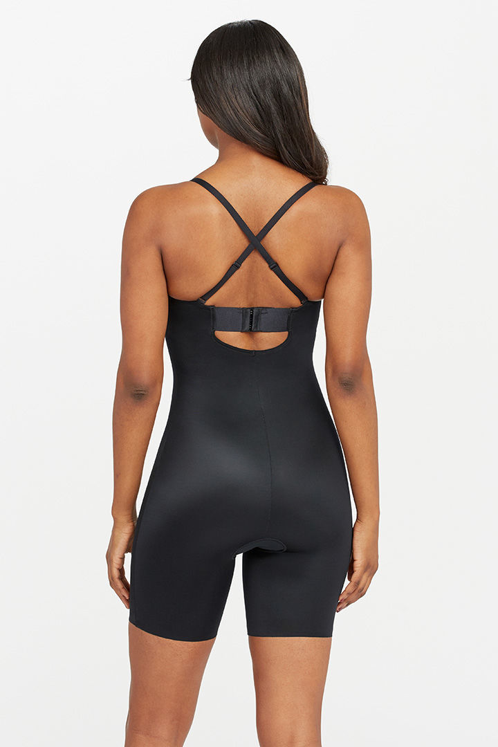 Picture of Strapless Cuped Mid Thigh Bodysuit-Black