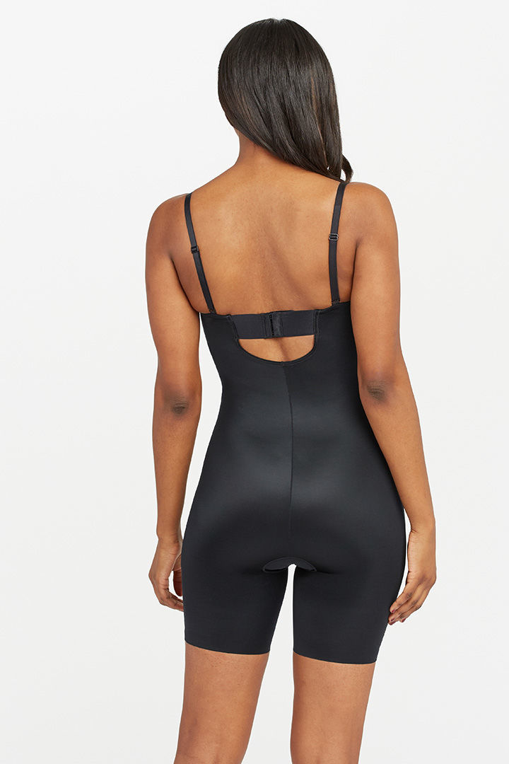 Picture of Strapless Cuped Mid Thigh Bodysuit-Black