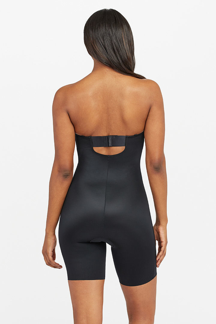 Picture of Strapless Cuped Mid Thigh Bodysuit-Black