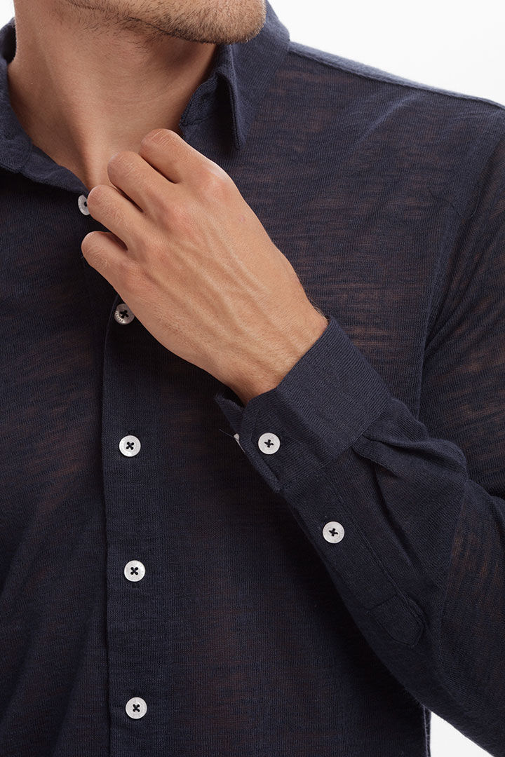 Picture of Linen Shirt-Navy Blue