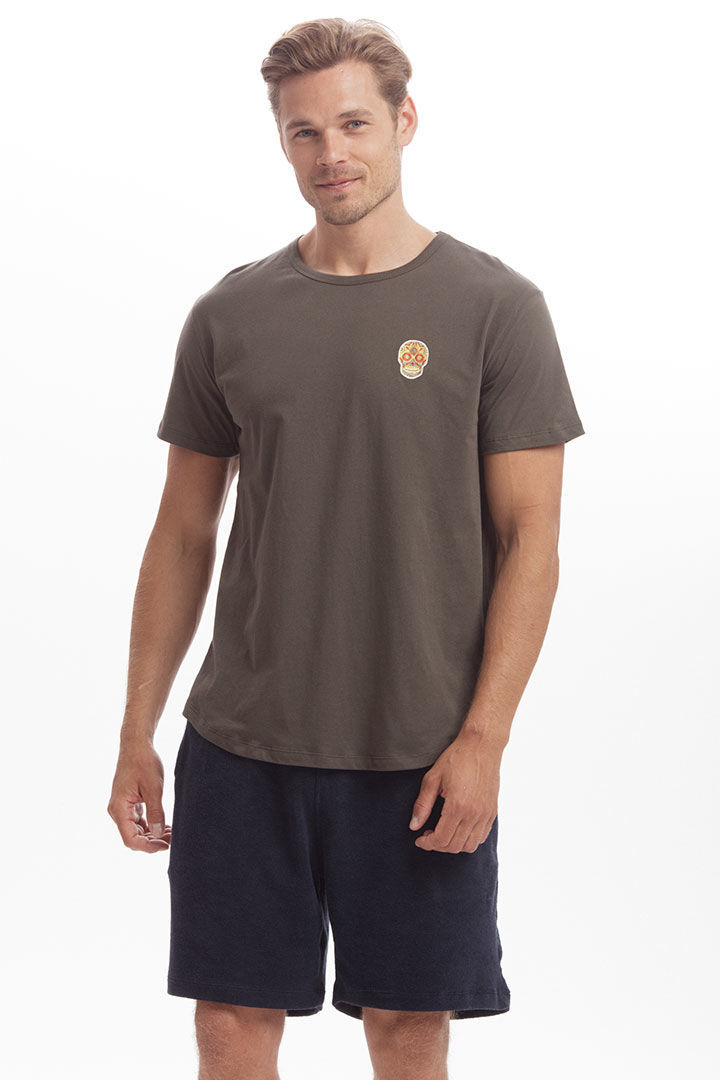 Picture of Skull Cotton T-Shirt-Khaki