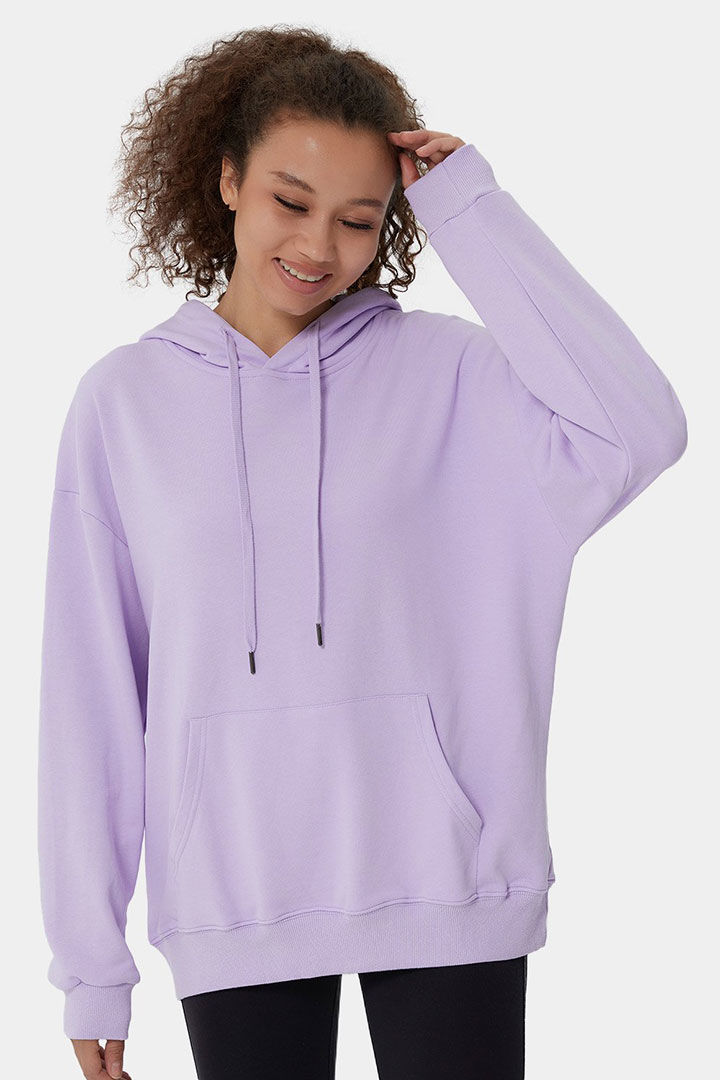 Picture of Hooded Drawstring Pocket Plain Sweatshirt - Light Purple