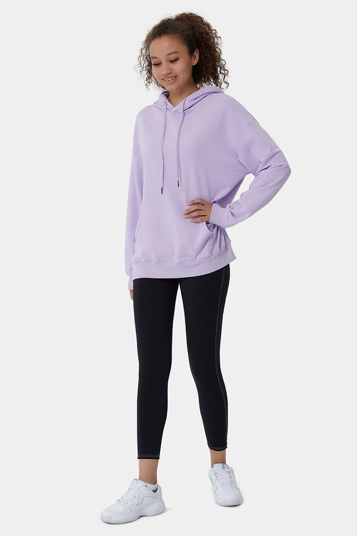 Picture of Hooded Drawstring Pocket Plain Sweatshirt - Light Purple