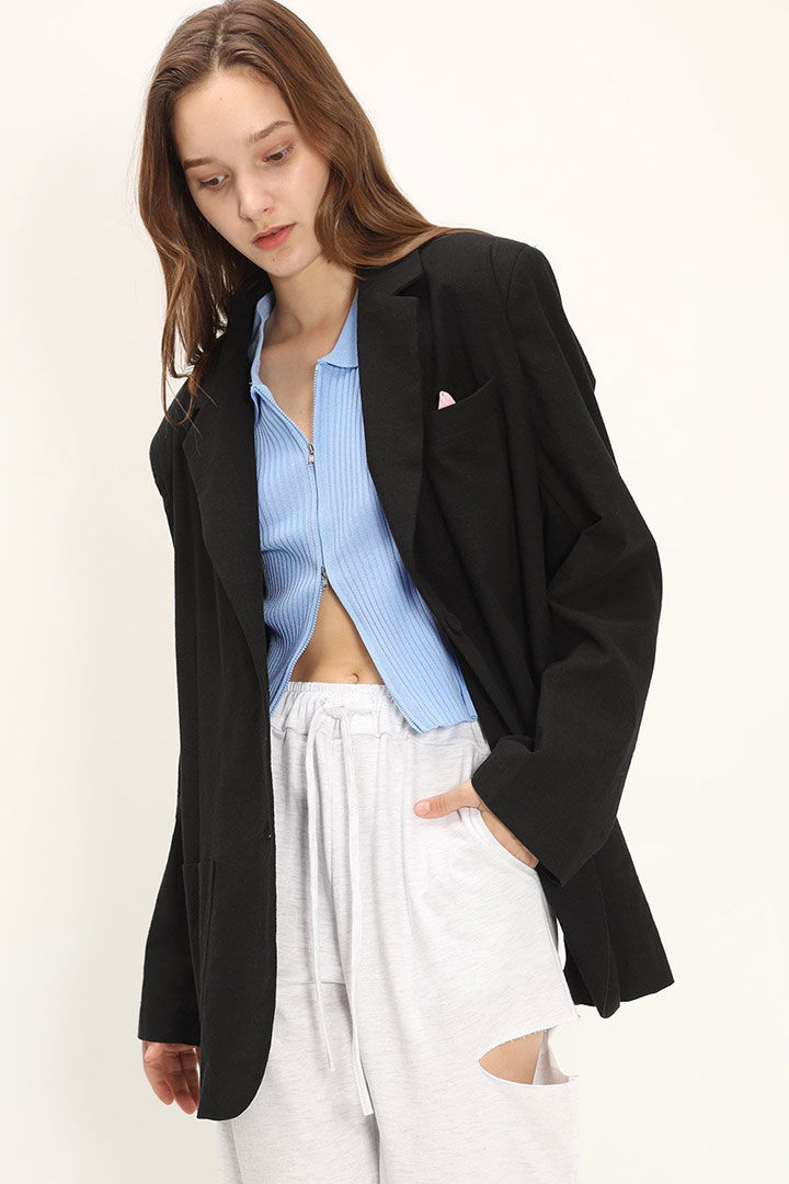 Picture of Brianna Oversized Handkerchief Blazer-Black