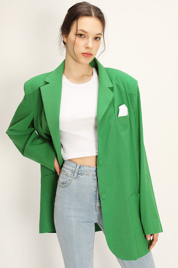 Picture of Brianna Oversized Handkerchief Blazer-Green