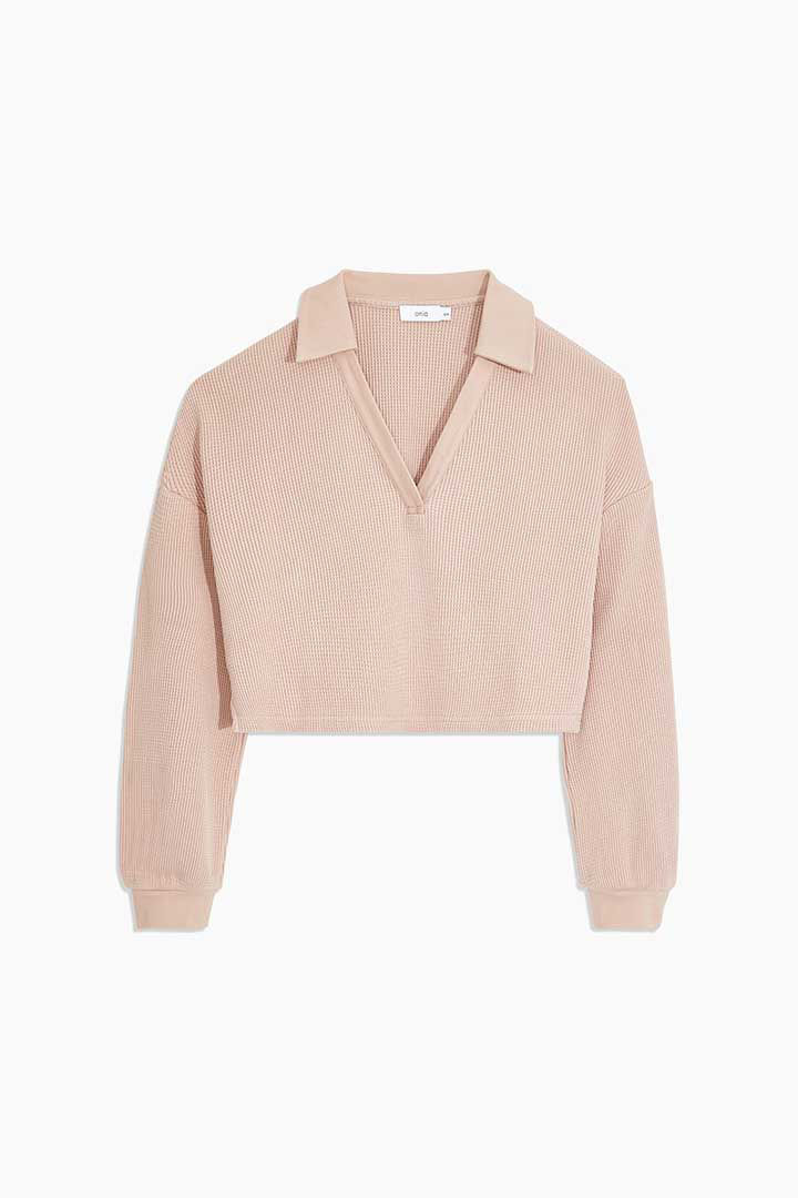 Picture of Cropped Waffle Knit Polo-Blush