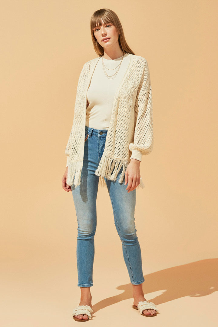 Picture of Fringed Cotton Cardigan-Ecru