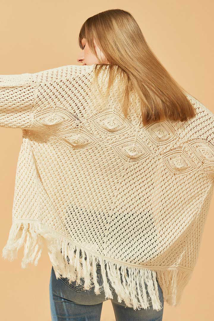 Picture of Fringed Cotton Cardigan-Ecru