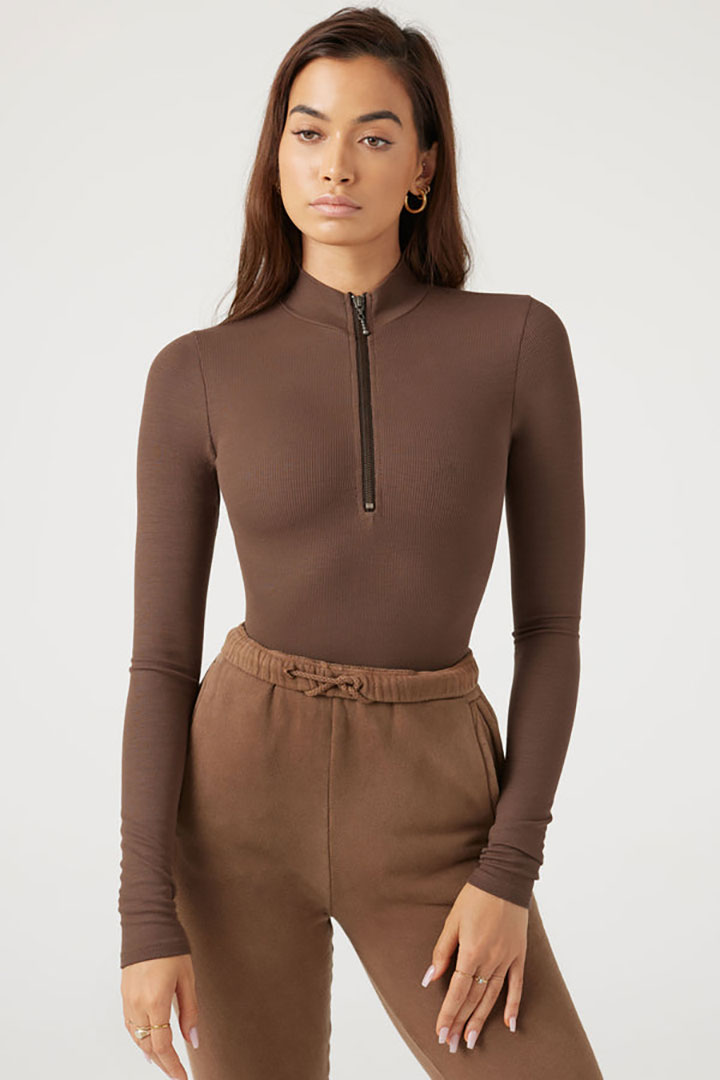 Picture of Half Zip Mock Neck-Brown Rib