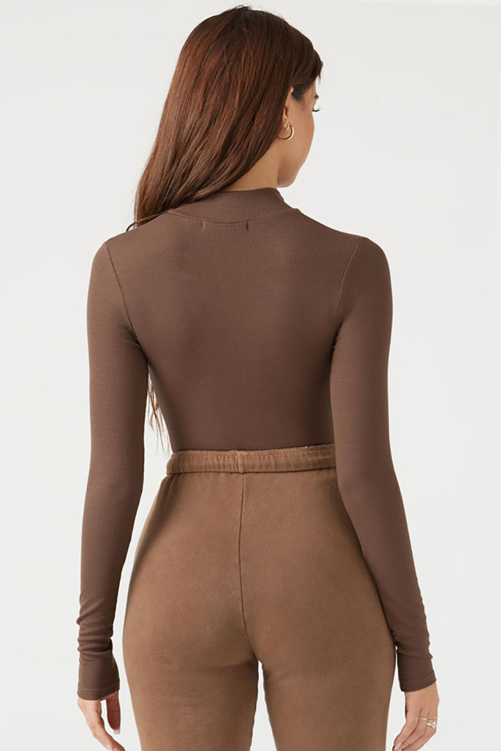 Picture of Half Zip Mock Neck-Brown Rib