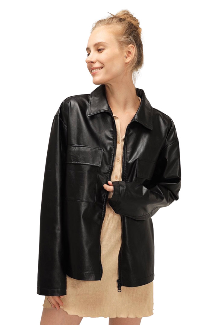 Picture of Aspen Over Size Pleather Jacket - Black