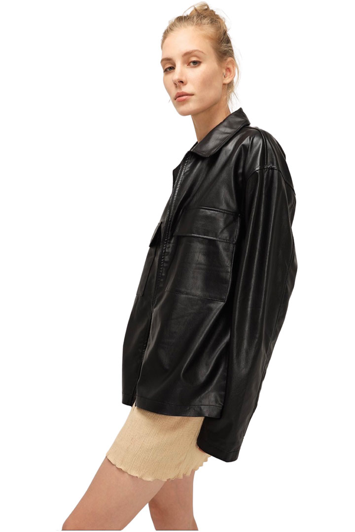 Picture of Aspen Over Size Pleather Jacket - Black