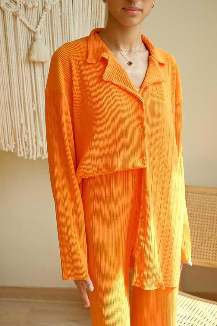 Picture of Maria Oversized Plisse Shirt-Orange