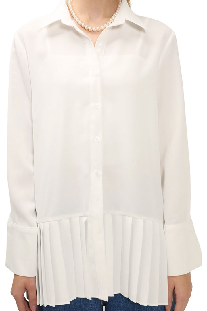 Picture of Reina Pleated Hem Shirt-Ivory