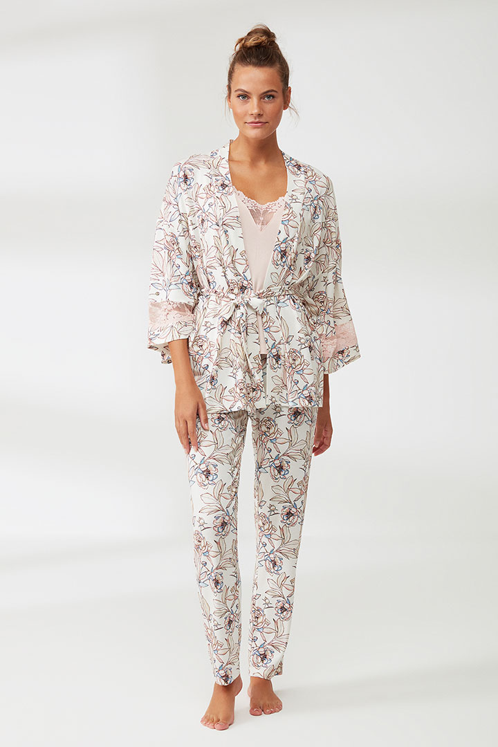 Picture of Triple Patterned Pajama Set-Ecru Patterns